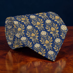 Blue and Gold Damask Custom Necktie