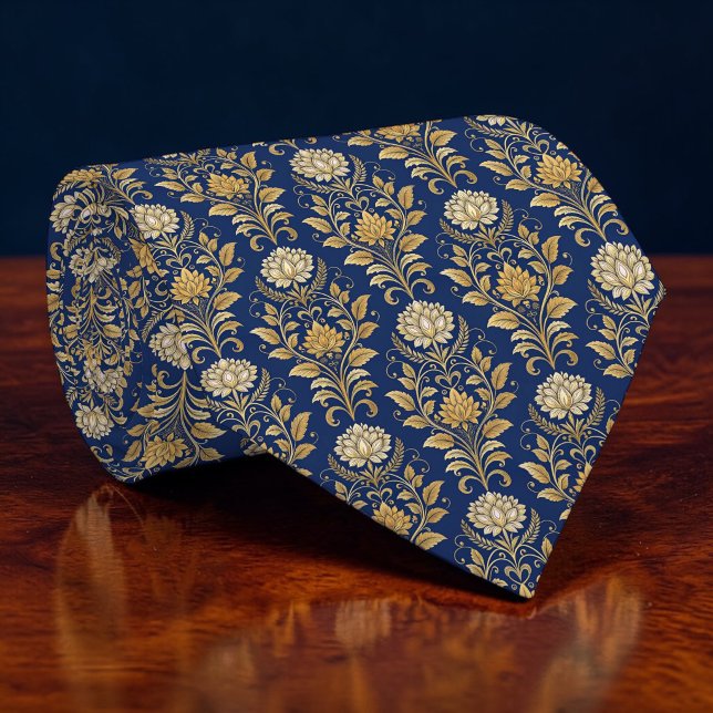 Blue and Gold Damask Custom Necktie (Creator Uploaded)