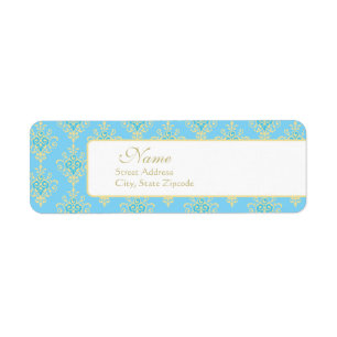 Blue and Gold Damask Return Address Label