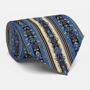 Blue and Gold Damask Stripes Tie