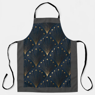 Blue And Gold Deco Pattern Apron