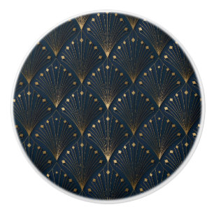 Blue And Gold Deco Pattern Ceramic Knob
