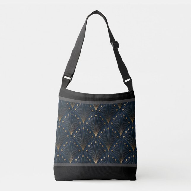 Blue And Gold Deco Pattern Crossbody Bag (Front)