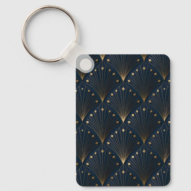 Blue And Gold Deco Pattern Key Ring (Front)