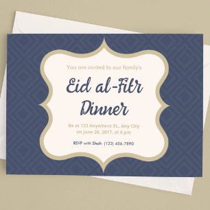 Blue and Gold Diamond Patterned Eid al-Fitr  Invitation