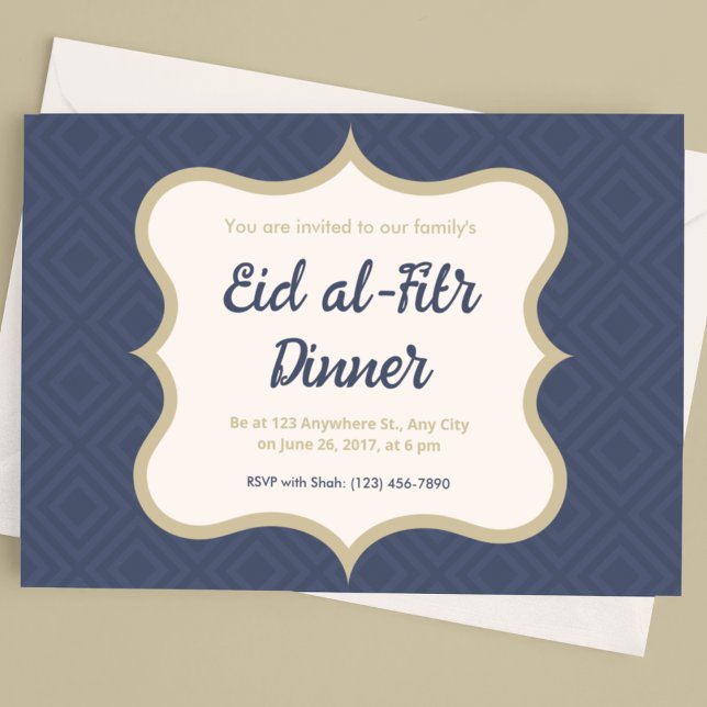 Blue and Gold Diamond Patterned Eid al-Fitr  Invitation (Creator Uploaded)