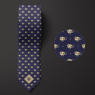 Blue and Gold Dragon in Profile with Monogram Tie