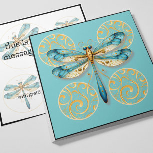 Blue and Gold Dragonfly with Border Invitation