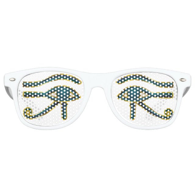 Blue and Gold Egyptian Eyes Retro Sunglasses (Front)