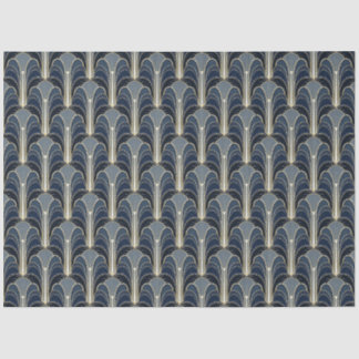 Blue and Gold Elegant Art Deco Fountain Decoupage Tissue Paper