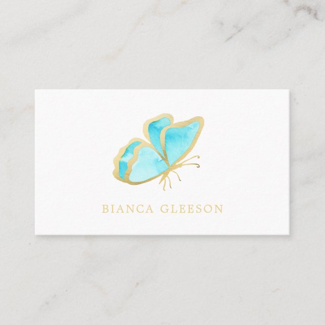 Blue and Gold Elegant Butterfly Business Card (Front)