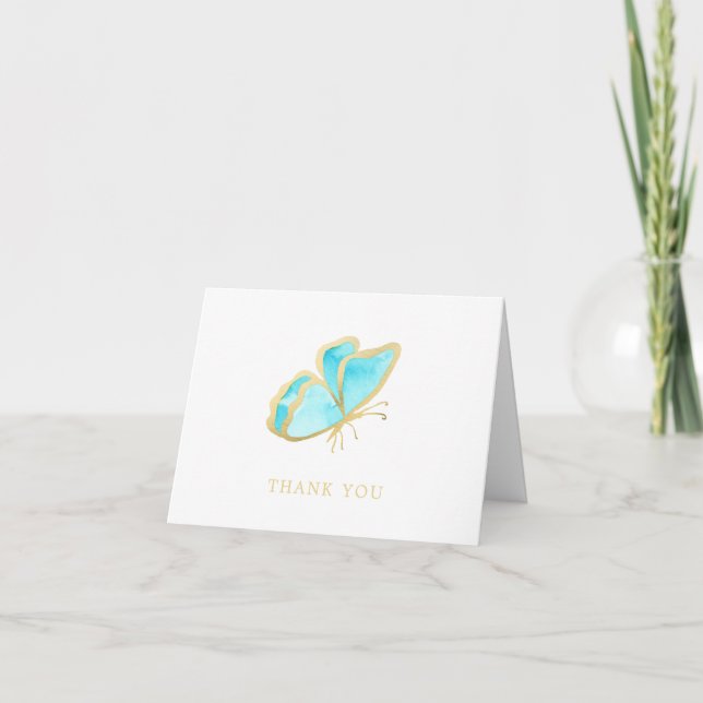 Blue and Gold Elegant Butterfly Thank You Card (Front)