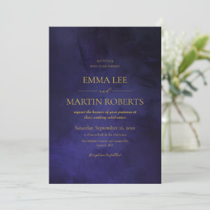 Blue and Gold  Elegant Faux Velvet Wedding  Invitation