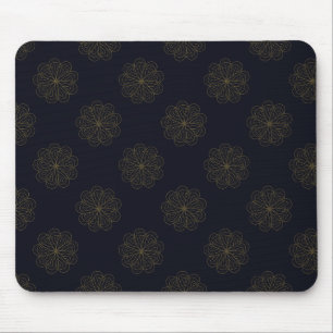 Blue and Gold Elegant Floral Pattern Mouse Mat