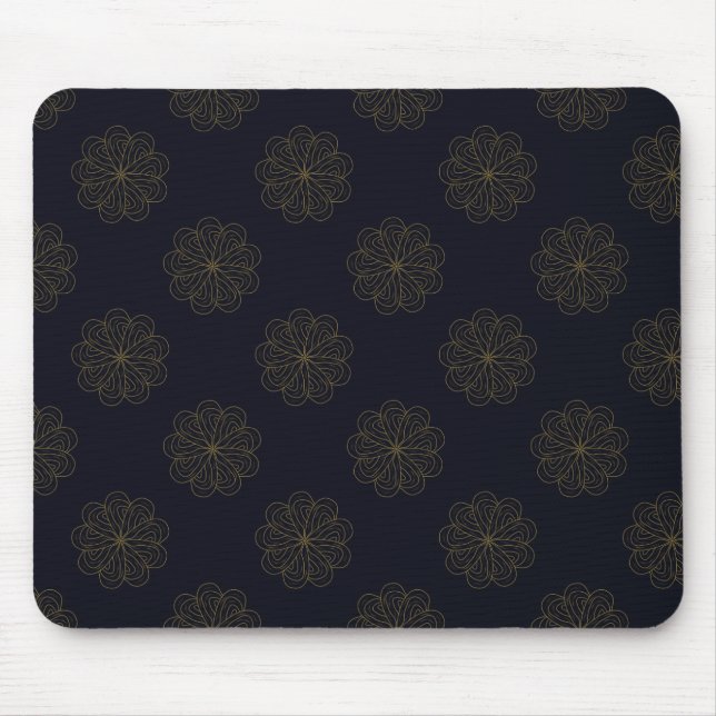 Blue and Gold Elegant Floral Pattern Mouse Mat (Front)