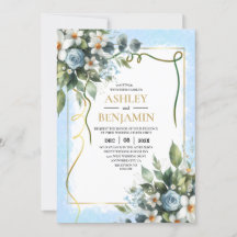Blue and Gold Elegant Floral Rustic Watercolor