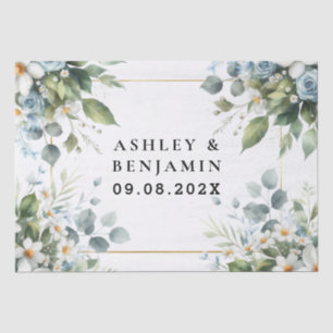 Blue and Gold Elegant Floral Rustic Watercolor Tissue Paper