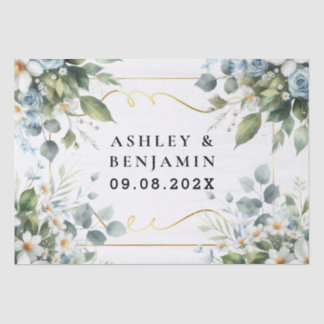 Blue and Gold Elegant Floral Rustic Watercolor Tissue Paper