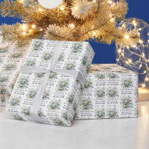 Blue and Gold Elegant Floral Rustic Watercolor Wrapping Paper