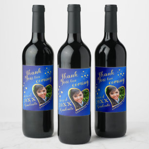 Blue and Gold Elegant Thank You 2024 Graduation Wine Label