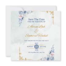 Blue and Gold Elegant Wedding Invitation