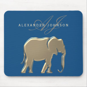 Blue and Gold Elephant Monogram Mouse Mat