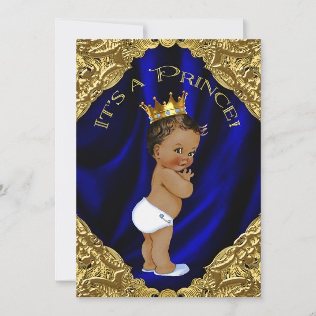 Blue and Gold Ethnic Prince Baby Shower Invitation (Front)