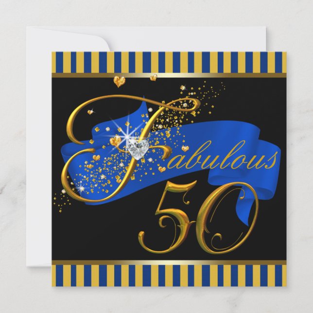 Blue and Gold Fabulous 50th Birthday Party Invitation (Front)