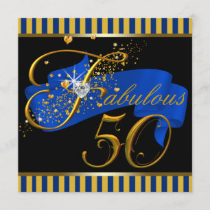 Blue and Gold Fabulous 50th Birthday Party Invitation