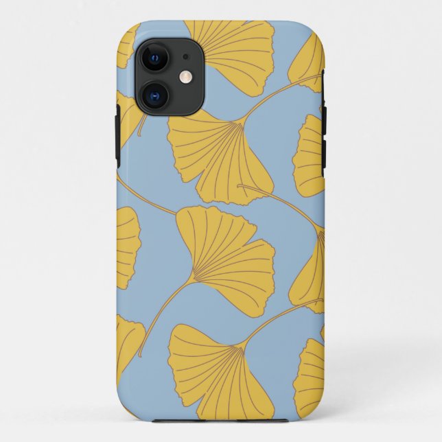Blue and Gold Fall Ginkgo Ginko Biloba Leaves Case-Mate iPhone Case (Back)