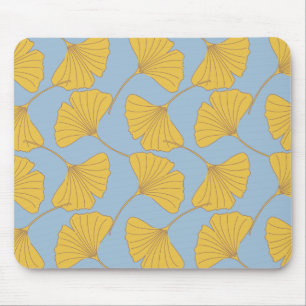 Blue and Gold Fall Ginkgo Ginko Biloba Leaves Mouse Mat