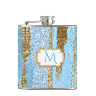 Blue and Gold Fancy Monogrammed Flask