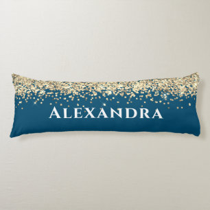 Blue And Gold Faux Glitter Aesthetic Custom Name Body Cushion
