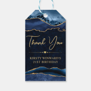 Blue and Gold Faux Glitter Agate Birthday Party  Gift Tags