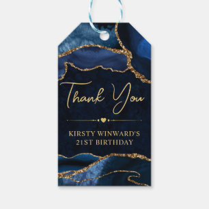 Blue and Gold Faux Glitter Agate Birthday Party Gift Tags