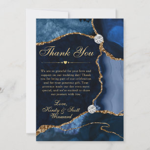 Blue and Gold Faux Glitter Agate Wedding Thank You Card
