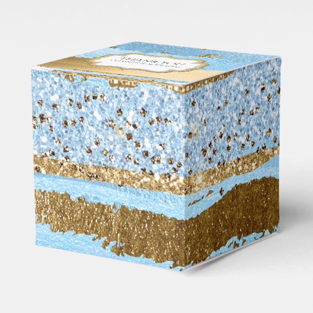 Blue and Gold Faux Paint and Glitter Favour Box (Front Side)