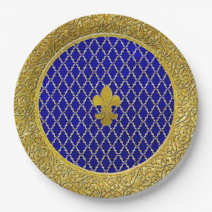 Blue and Gold Fleur-de-lis Any Occasion Paper Plate