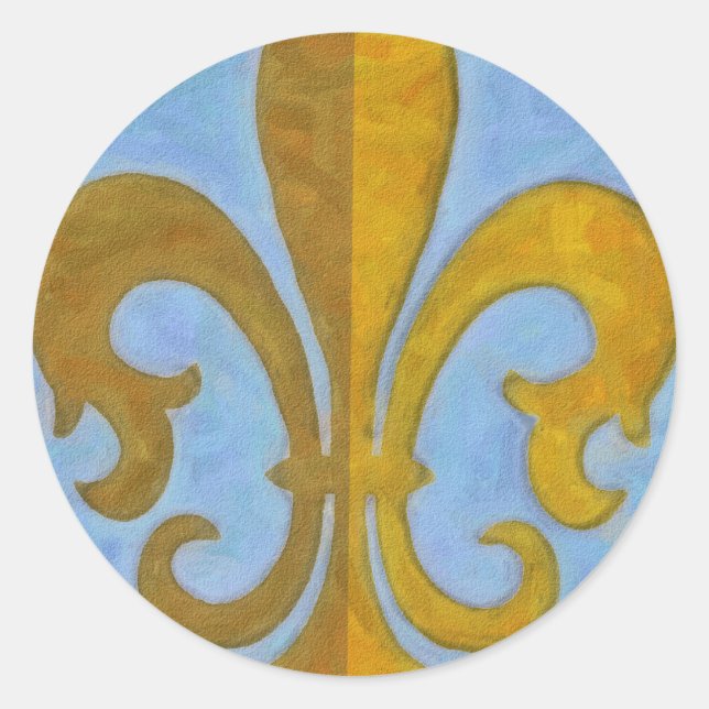 Blue and Gold Fleur De Lis Classic Round Sticker (Front)
