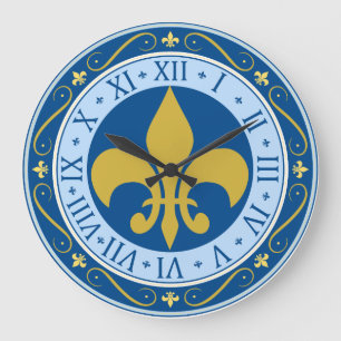 Blue and Gold Fleur-de-Lis Large Clock