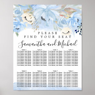Blue and Gold Floral 8-Table Wedding Seating Chart