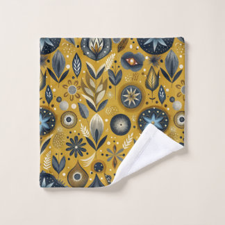 Blue and Gold Floral Bath Towel Set