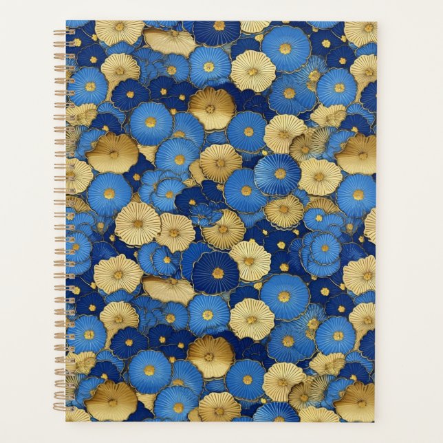 Blue and Gold Floral Chiyogami Planner (Front)