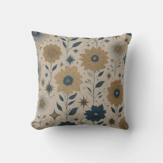 Blue and Gold Floral  Cushion