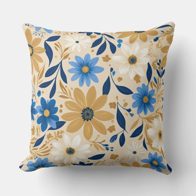 blue and gold floral cushion (Front)
