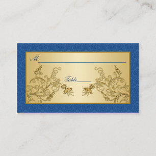 Blue and Gold Floral Damask Placecards