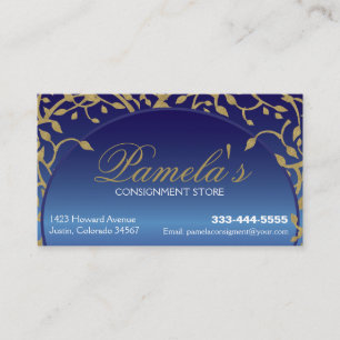 Blue and Gold Floral Elegant Business Card