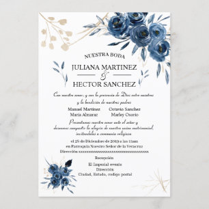 Blue and Gold Floral Invitation (Español)