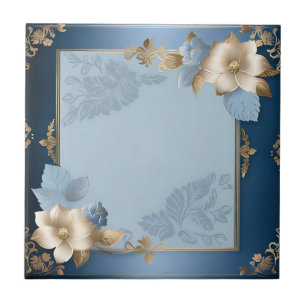 Blue And Gold Floral Metallic Tile