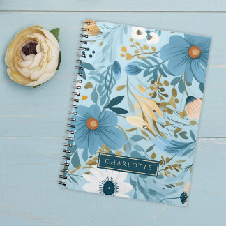 Blue and Gold Floral Notebook